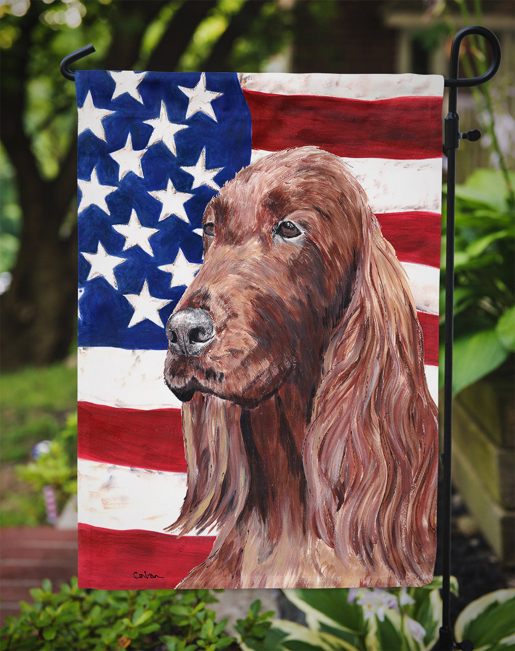 Irish Setter with American Flag Garden Flag Mailbox Decorative Yard Banner Outside Patio Artwork for Flower Beds, Garden Size, Multicolor