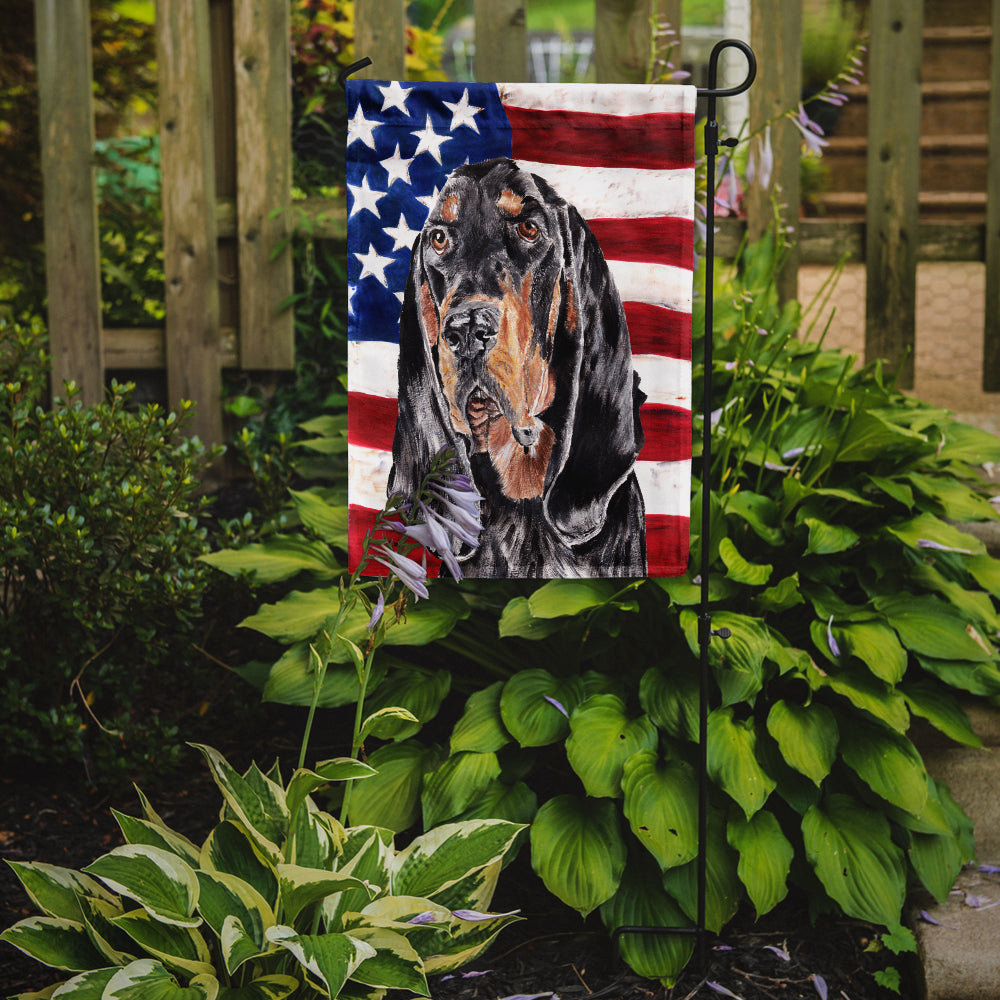 Black and Tan Coonhound with American Flag Garden Flag Mailbox Decorative Yard Banner Outside Patio Artwork for Flower Beds, Garden Size, Multicolor