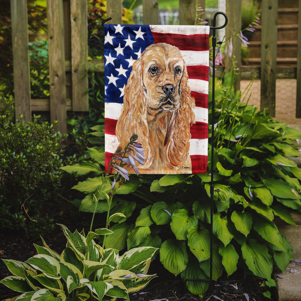 Buff Cocker Spaniel with American Flag Garden Flag Mailbox Decorative Yard Banner Outside Patio Artwork for Flower Beds, Garden Size, Multicolor