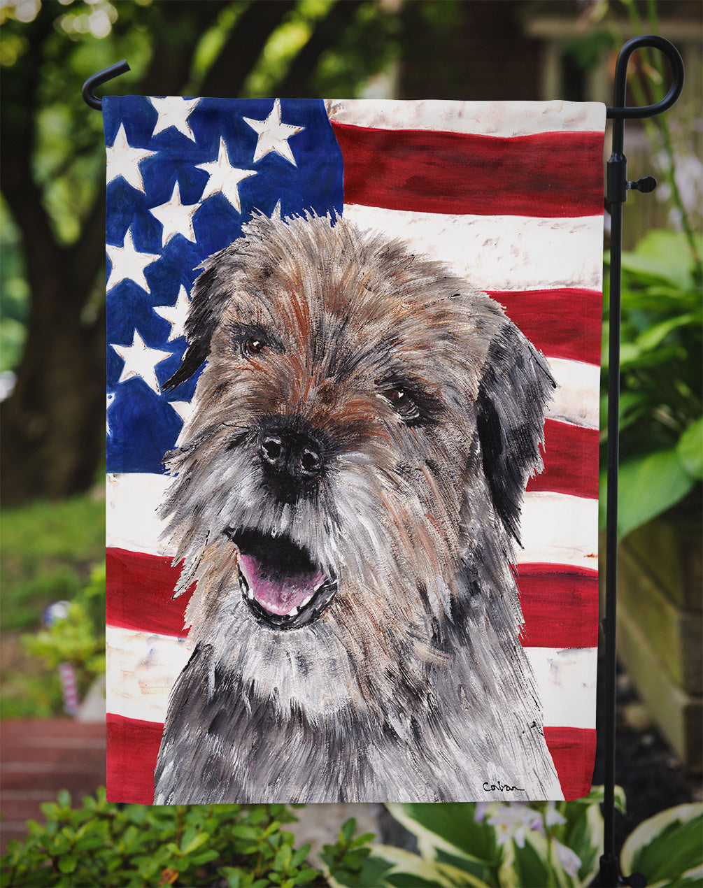 Border Terrier with American Flag Garden Flag Mailbox Decorative Yard Banner Outside Patio Artwork for Flower Beds, Garden Size, Multicolor