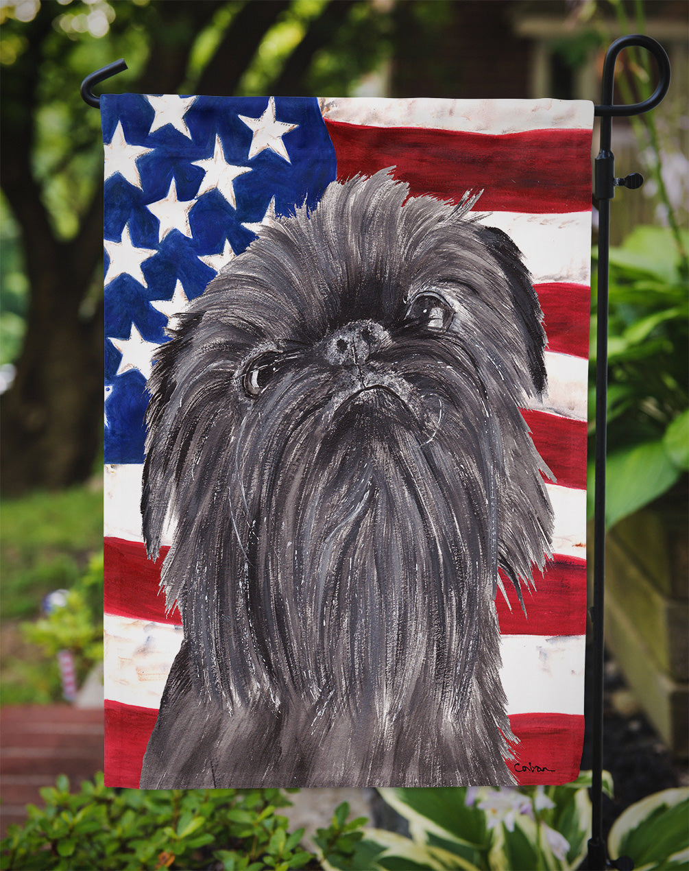 Brussels Griffon with American Flag Garden Flag Mailbox Decorative Yard Banner Outside Patio Artwork for Flower Beds, Garden Size, Multicolor