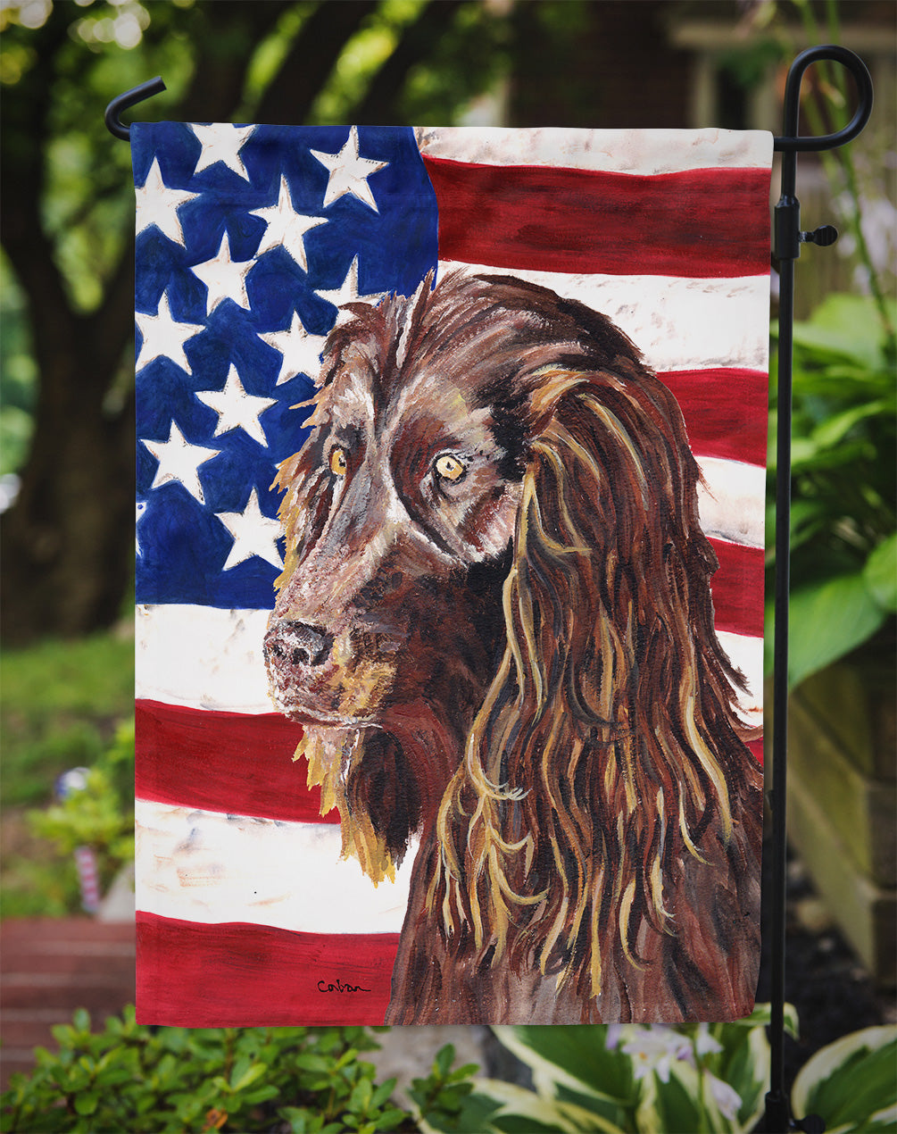 Boykin Spaniel with American Flag Garden Flag Mailbox Decorative Yard Banner Outside Patio Artwork for Flower Beds, Garden Size, Multicolor