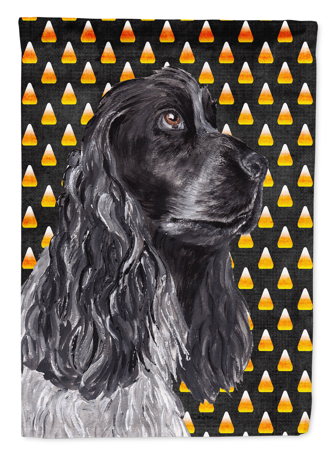 Black Cocker Spaniel Candy Corn Halloween House Flag 28x40 Porch Sleeve Pole Decorative Outside Yard Banner Artwork Wall Hanging, Polyester
