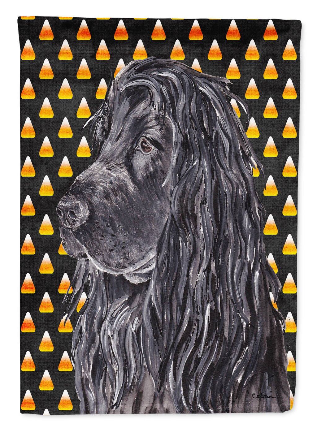 Black Cocker Spaniel Candy Corn Halloween House Flag 28x40 Porch Sleeve Pole Decorative Outside Yard Banner Artwork Wall Hanging, Polyester