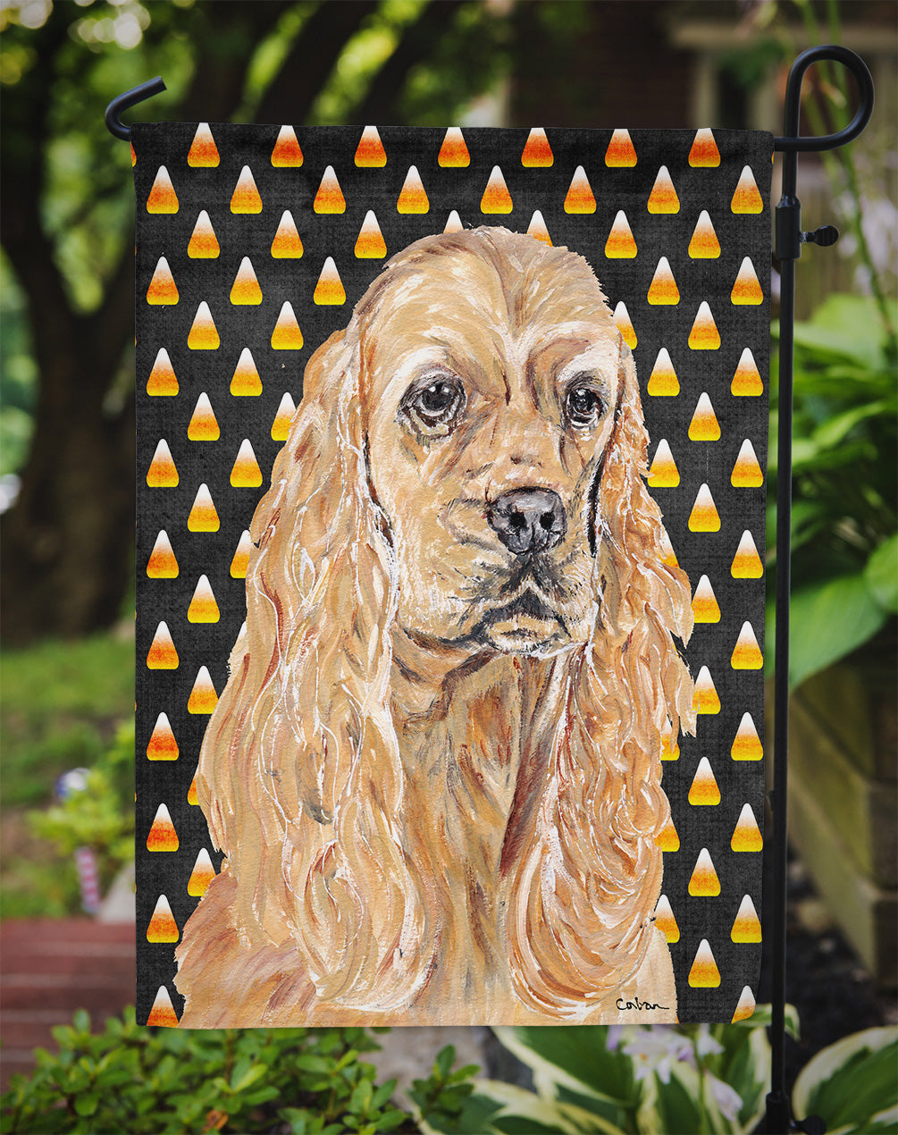 Buff Cocker Spaniel Candy Corn Halloween Garden Flag Mailbox Decorative Yard Banner Outside Patio Artwork for Flower Beds, Garden Size, Multicolor