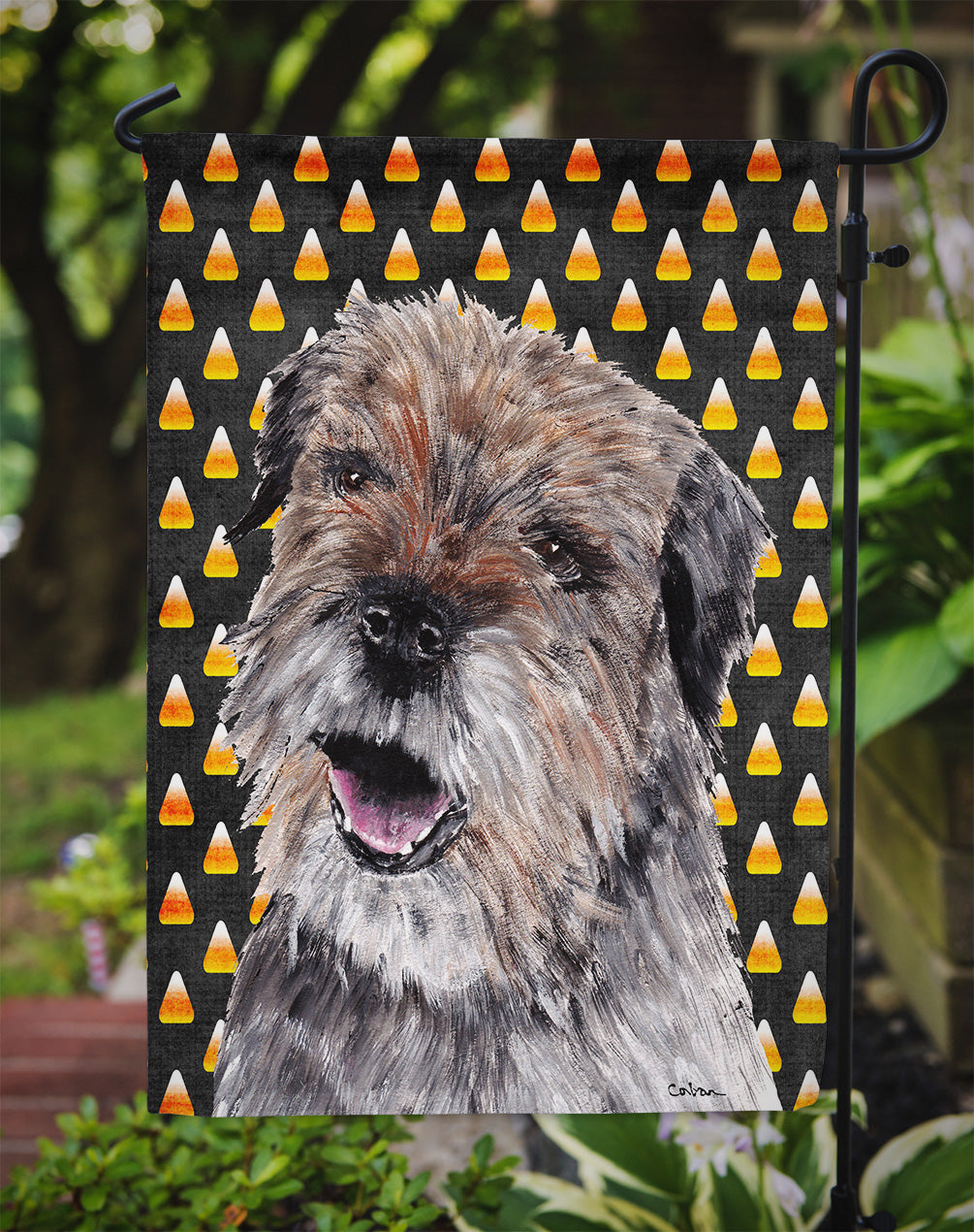 Border Terrier Candy Corn Halloween Garden Flag Mailbox Decorative Yard Banner Outside Patio Artwork for Flower Beds, Garden Size, Multicolor