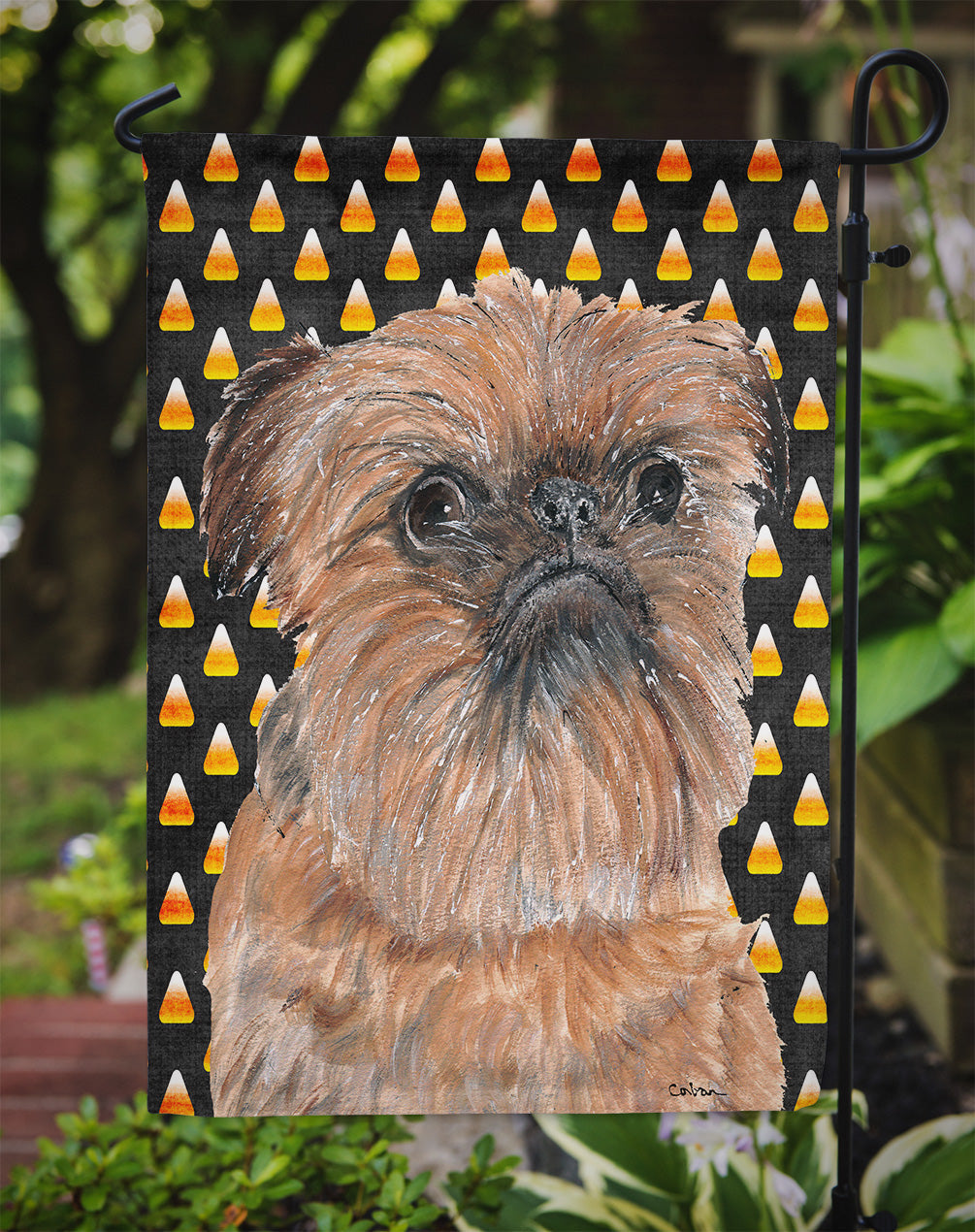 Brussels Griffon Candy Corn Halloween Garden Flag Mailbox Decorative Yard Banner Outside Patio Artwork for Flower Beds, Garden Size, Multicolor