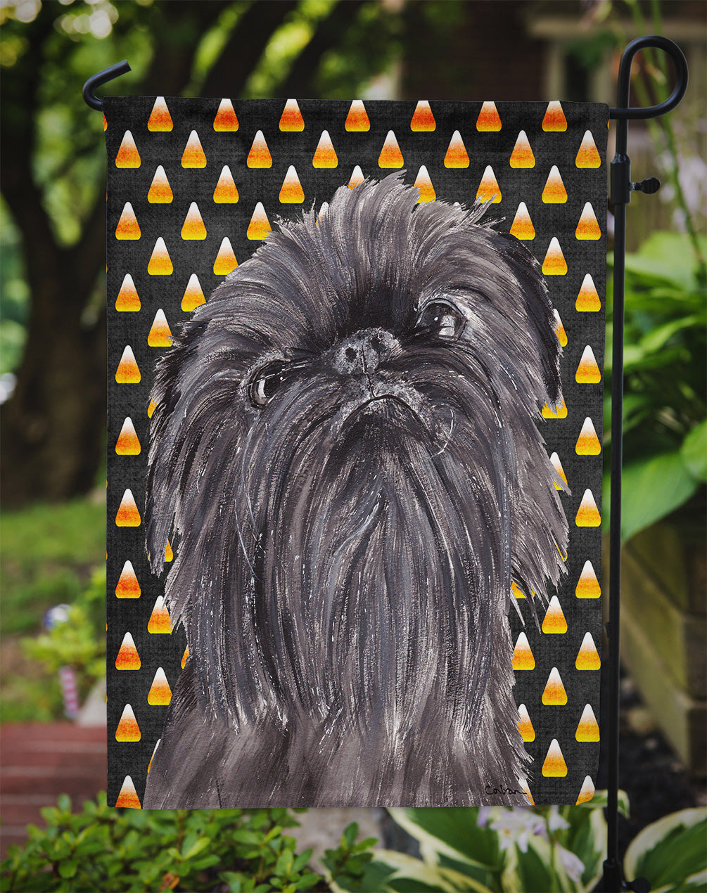 Brussels Griffon Candy Corn Halloween Garden Flag Mailbox Decorative Yard Banner Outside Patio Artwork for Flower Beds, Garden Size, Multicolor