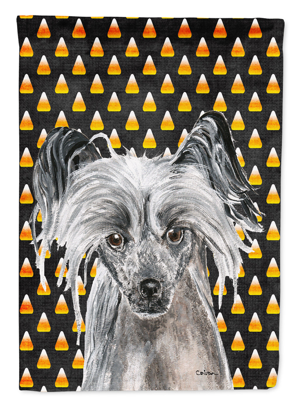 Chinese Crested Candy Corn Halloween Garden Flag Mailbox Decorative Yard Banner Outside Patio Artwork for Flower Beds, Garden Size, Multicolor