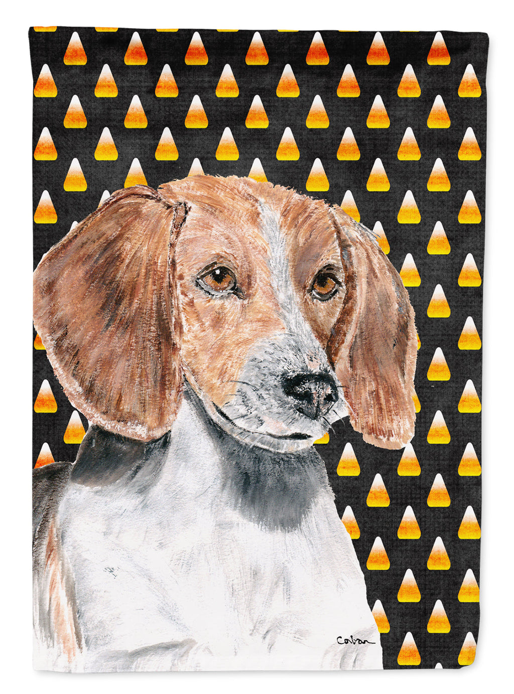 English Foxhound Candy Corn Halloween Garden Flag Mailbox Decorative Yard Banner Outside Patio Artwork for Flower Beds, Garden Size, Multicolor