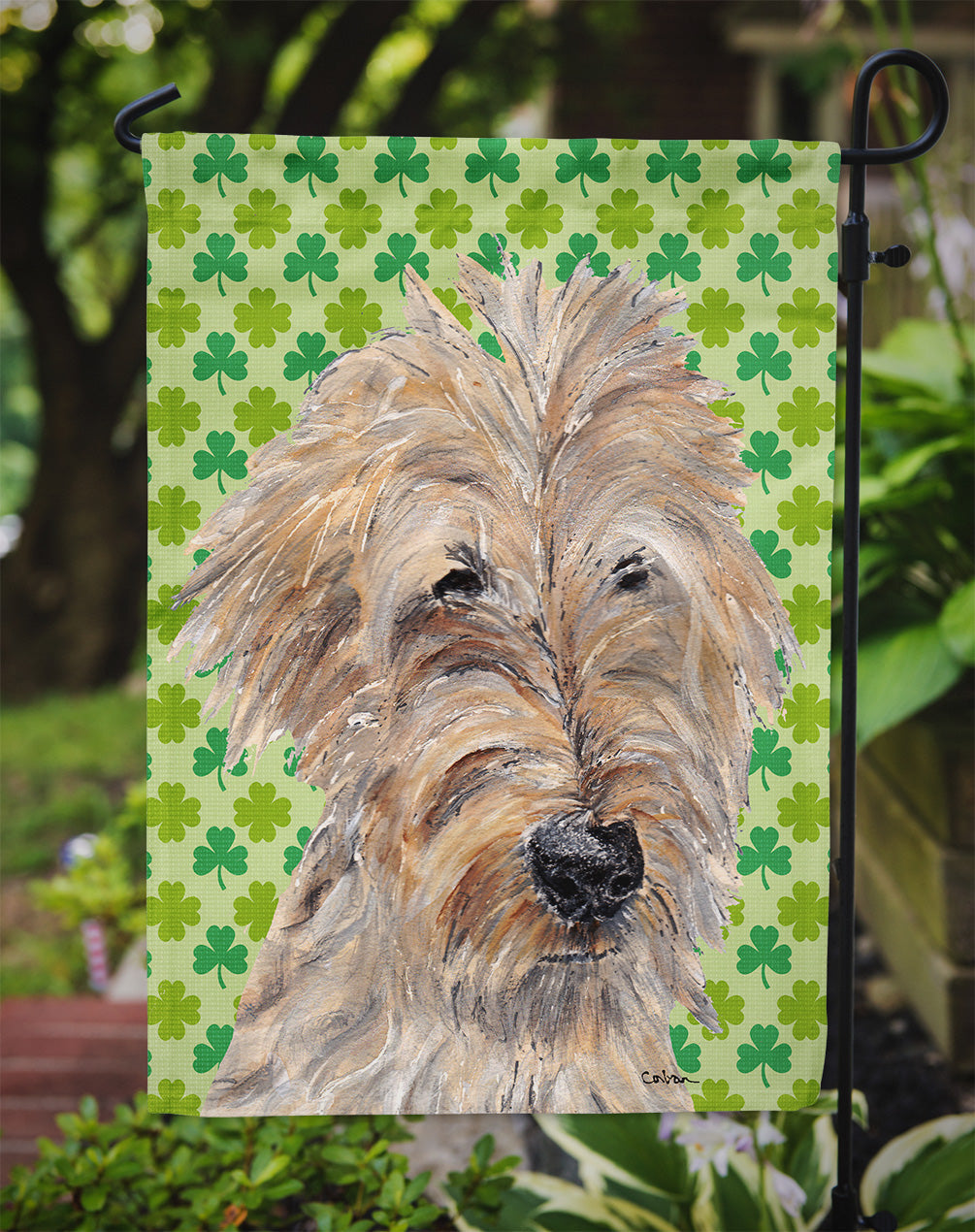 Golden Doodle Lucky Shamrock St. Patrick's Day Garden Flag Mailbox Decorative Yard Banner Outside Patio Artwork for Flower Beds, Garden Size, Multicolor
