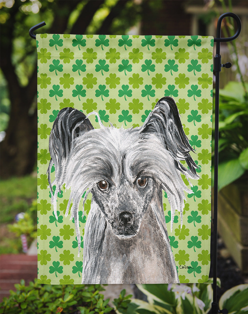 Chinese Crested Lucky Shamrock St. Patrick's Day Garden Flag Mailbox Decorative Yard Banner Outside Patio Artwork for Flower Beds, Garden Size, Multicolor