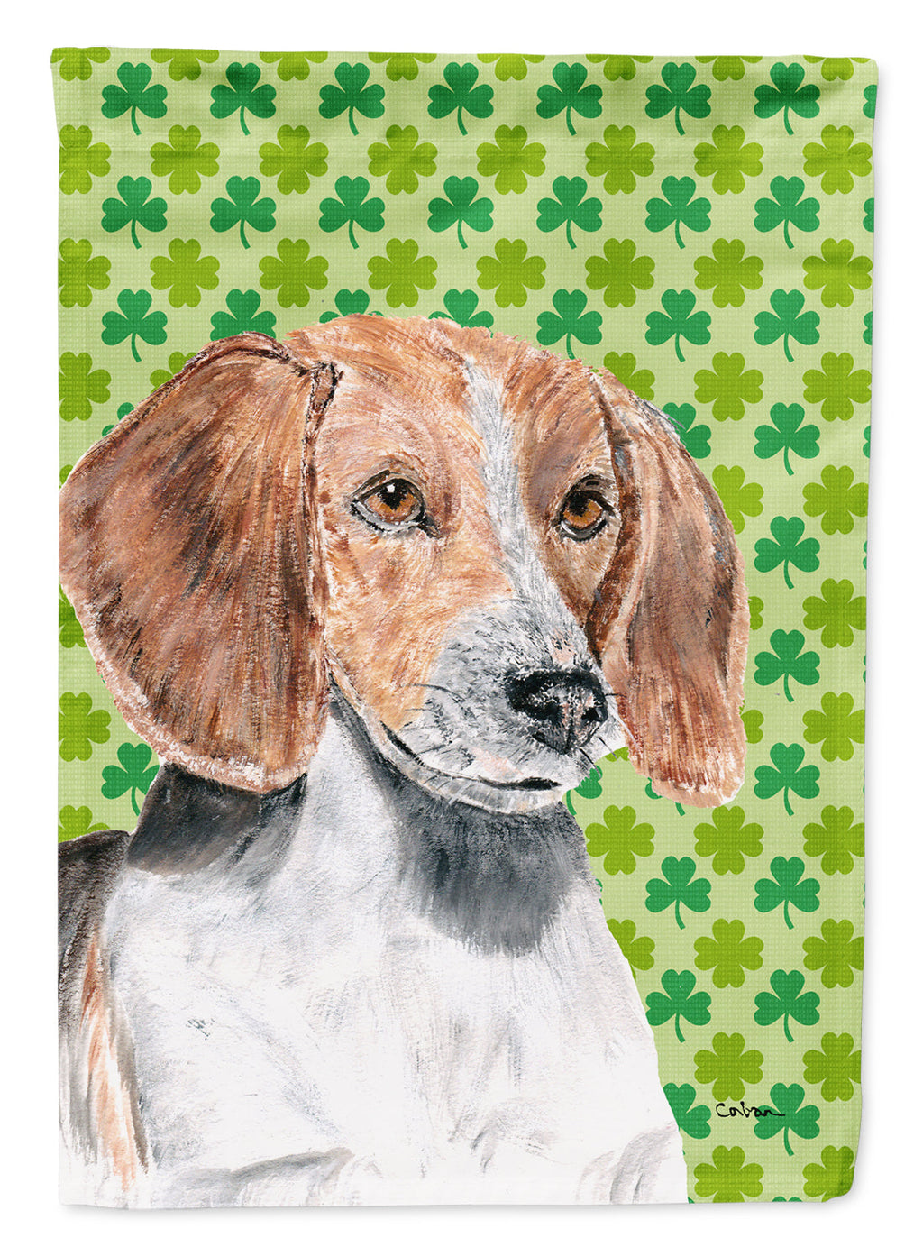 English Foxhound Lucky Shamrock St. Patrick's Day Garden Flag Mailbox Decorative Yard Banner Outside Patio Artwork for Flower Beds, Garden Size, Multicolor