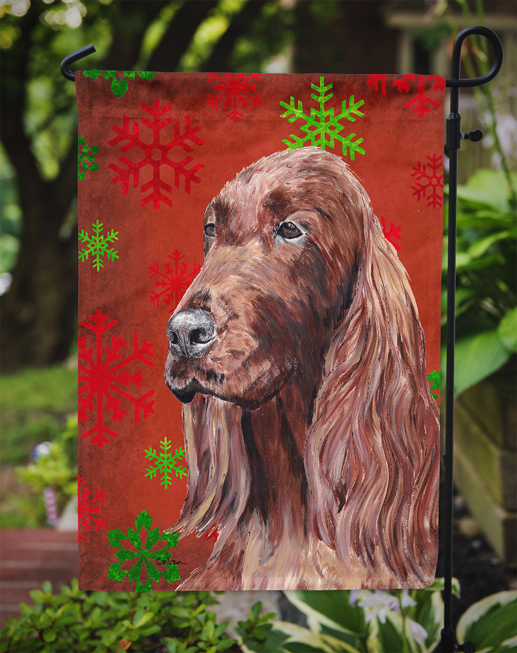 Irish Setter Red Snowflakes Holiday Garden Flag Mailbox Decorative Yard Banner Outside Patio Artwork for Flower Beds, Garden Size, Multicolor