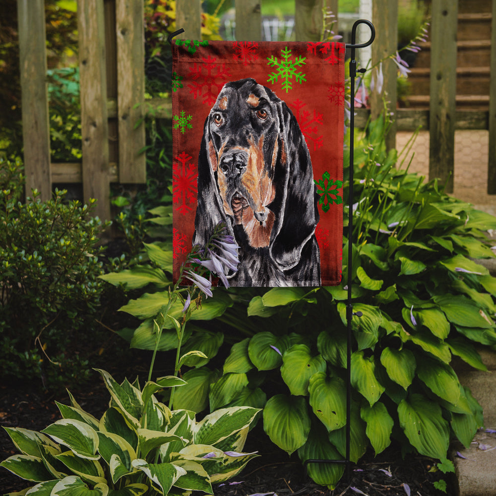 Black and Tan Coonhound Red Snowflakes Holiday Garden Flag Mailbox Decorative Yard Banner Outside Patio Artwork for Flower Beds, Garden Size, Multicolor