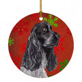 Black Cocker Spaniel Red Snowflakes Holiday Ceramic Ornament Christmas Tree Hanging Decorations for Home Christmas Holiday, Party, Gift, 3 in, Multicolor