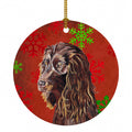 Boykin Spaniel Red Snowflakes Holiday Ceramic Ornament Christmas Tree Hanging Decorations for Home Christmas Holiday, Party, Gift, 3 in, Multicolor