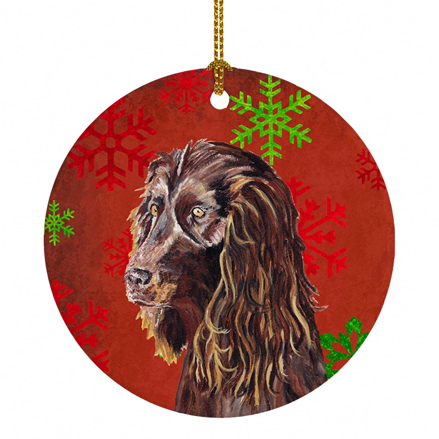 Boykin Spaniel Red Snowflakes Holiday Ceramic Ornament Christmas Tree Hanging Decorations for Home Christmas Holiday, Party, Gift, 3 in, Multicolor