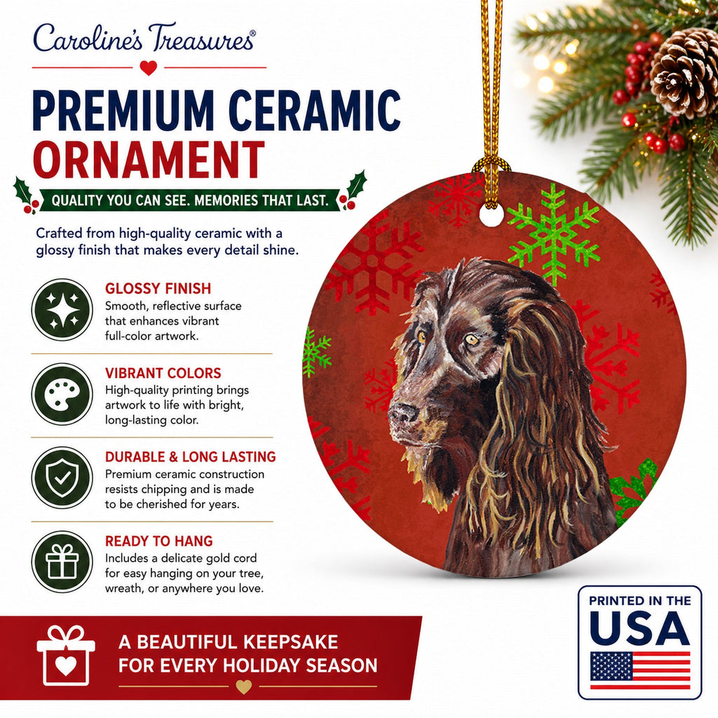 Boykin Spaniel Red Snowflakes Holiday Ceramic Ornament Christmas Tree Hanging Decorations for Home Christmas Holiday, Party, Gift, 3 in, Multicolor