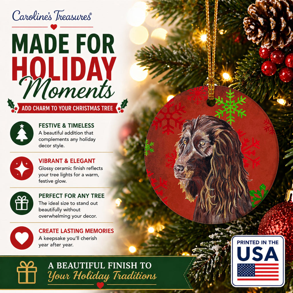 Boykin Spaniel Red Snowflakes Holiday Ceramic Ornament Christmas Tree Hanging Decorations for Home Christmas Holiday, Party, Gift, 3 in, Multicolor