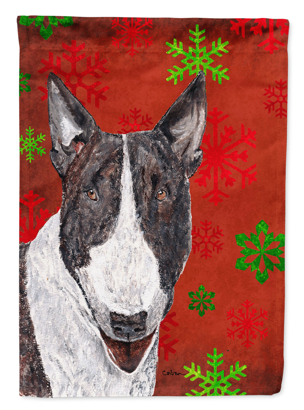 Bull Terrier Red Snowflakes Holiday Garden Flag Mailbox Decorative Yard Banner Outside Patio Artwork for Flower Beds, Garden Size, Multicolor