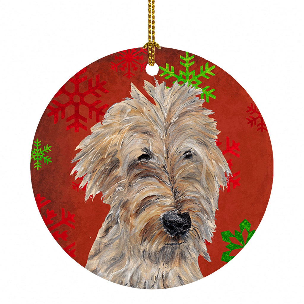 Golden Doodle Red Snowflakes Holiday Ceramic Ornament Christmas Tree Hanging Decorations for Home Christmas Holiday, Party, Gift, 3 in, Multicolor