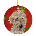 Golden Doodle Red Snowflakes Holiday Ceramic Ornament Christmas Tree Hanging Decorations for Home Christmas Holiday, Party, Gift, 3 in, Multicolor