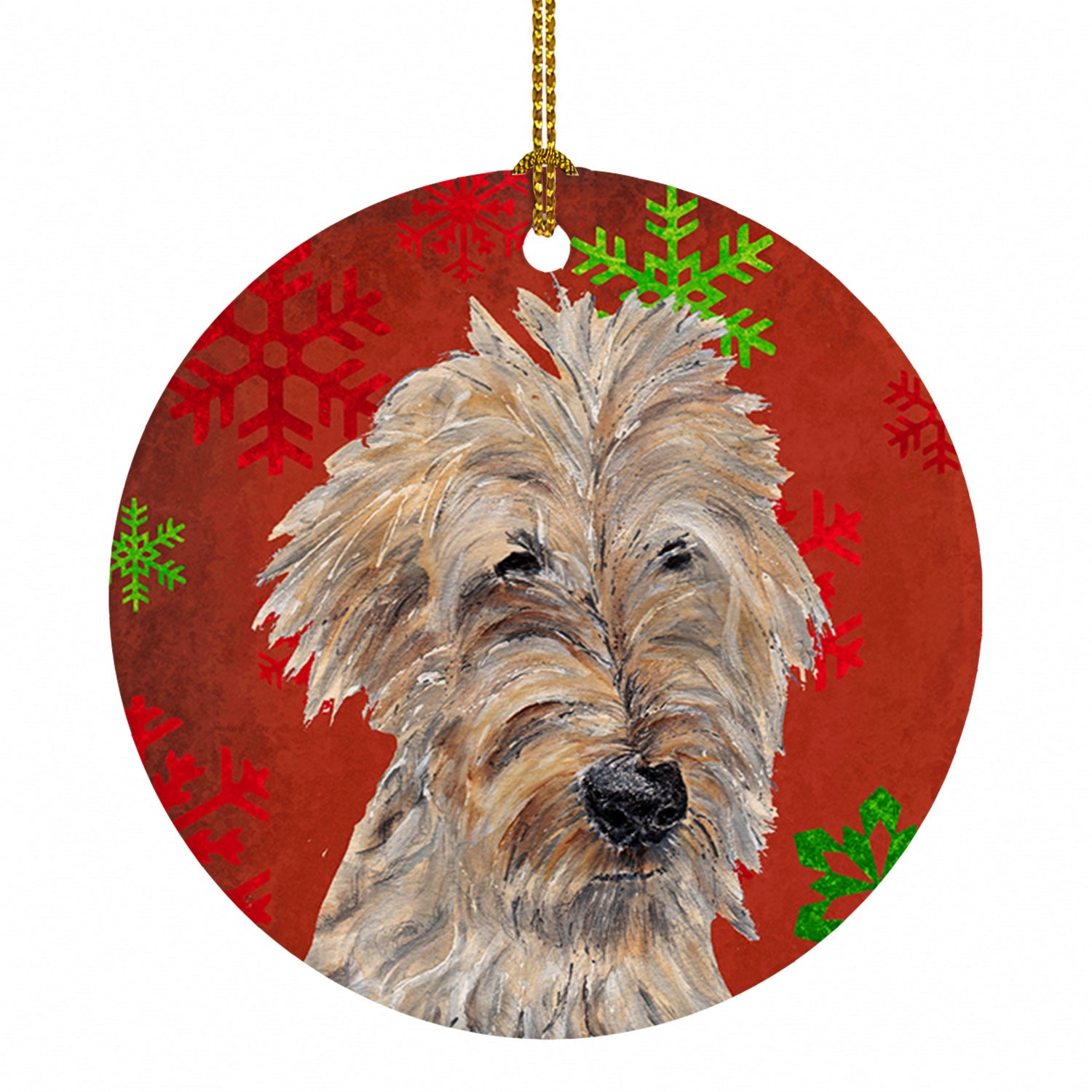 Golden Doodle Red Snowflakes Holiday Ceramic Ornament Christmas Tree Hanging Decorations for Home Christmas Holiday, Party, Gift, 3 in, Multicolor