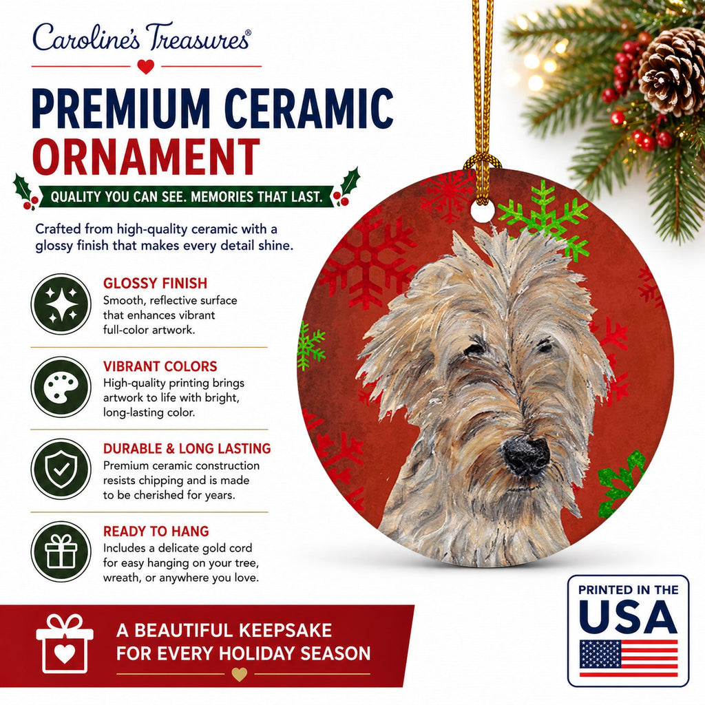 Golden Doodle Red Snowflakes Holiday Ceramic Ornament Christmas Tree Hanging Decorations for Home Christmas Holiday, Party, Gift, 3 in, Multicolor