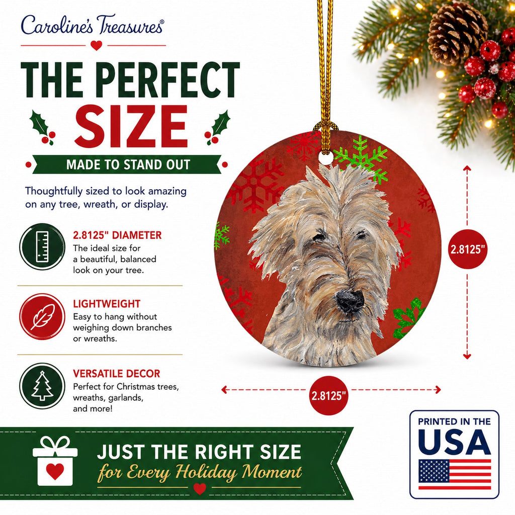 Golden Doodle Red Snowflakes Holiday Ceramic Ornament Christmas Tree Hanging Decorations for Home Christmas Holiday, Party, Gift, 3 in, Multicolor