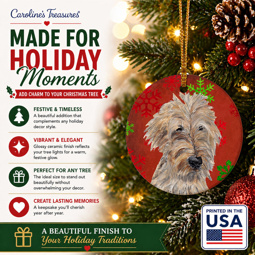 Golden Doodle Red Snowflakes Holiday Ceramic Ornament Christmas Tree Hanging Decorations for Home Christmas Holiday, Party, Gift, 3 in, Multicolor