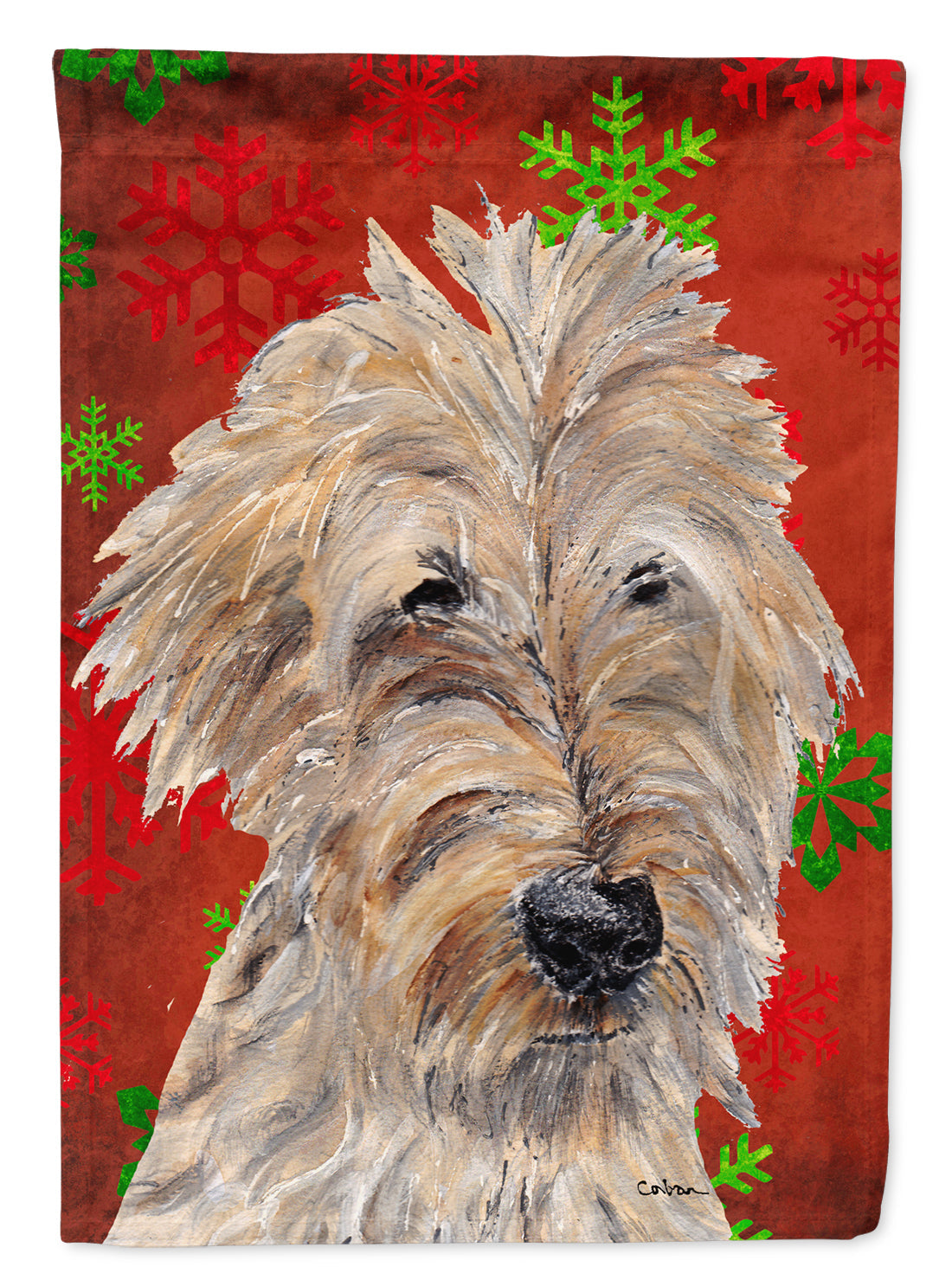 Golden Doodle Red Snowflakes Holiday Garden Flag Mailbox Decorative Yard Banner Outside Patio Artwork for Flower Beds, Garden Size, Multicolor