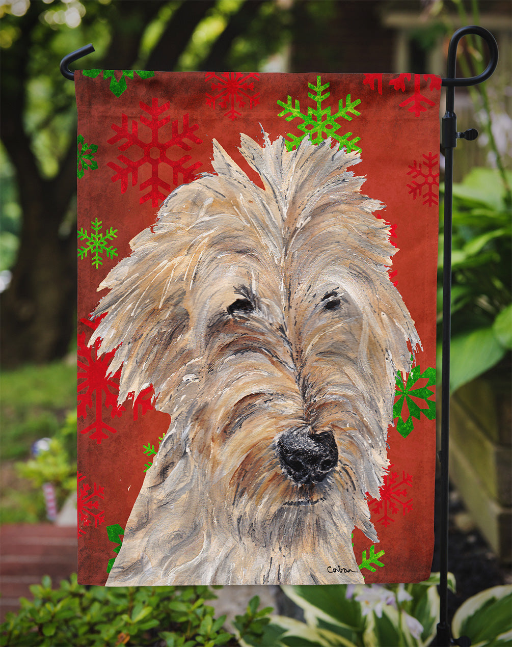 Golden Doodle Red Snowflakes Holiday Garden Flag Mailbox Decorative Yard Banner Outside Patio Artwork for Flower Beds, Garden Size, Multicolor