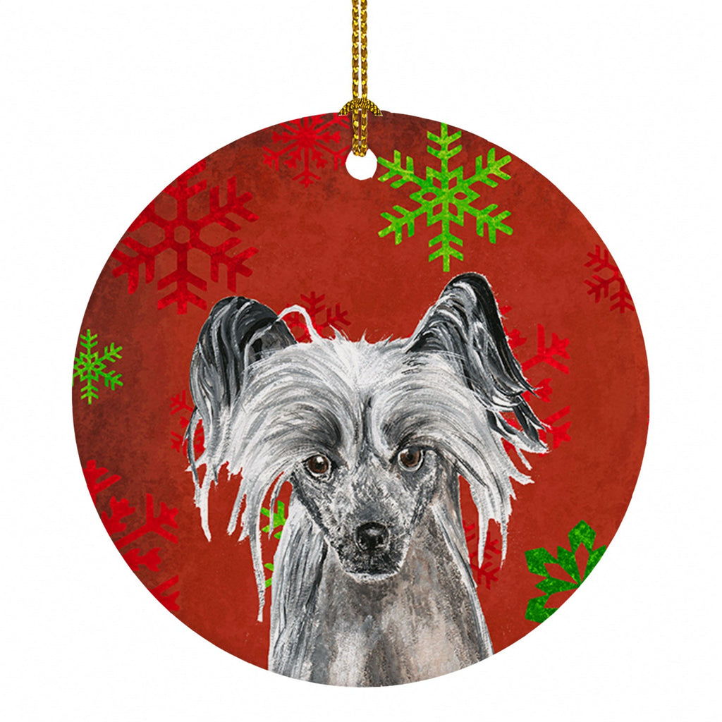 Chinese Crested Red Snowflakes Holiday Ceramic Ornament Christmas Tree Hanging Decorations for Home Christmas Holiday, Party, Gift, 3 in, Multicolor