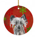Chinese Crested Red Snowflakes Holiday Ceramic Ornament Christmas Tree Hanging Decorations for Home Christmas Holiday, Party, Gift, 3 in, Multicolor