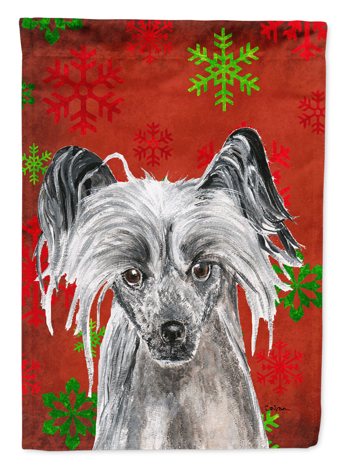 Chinese Crested Red Snowflakes Holiday Garden Flag Mailbox Decorative Yard Banner Outside Patio Artwork for Flower Beds, Garden Size, Multicolor