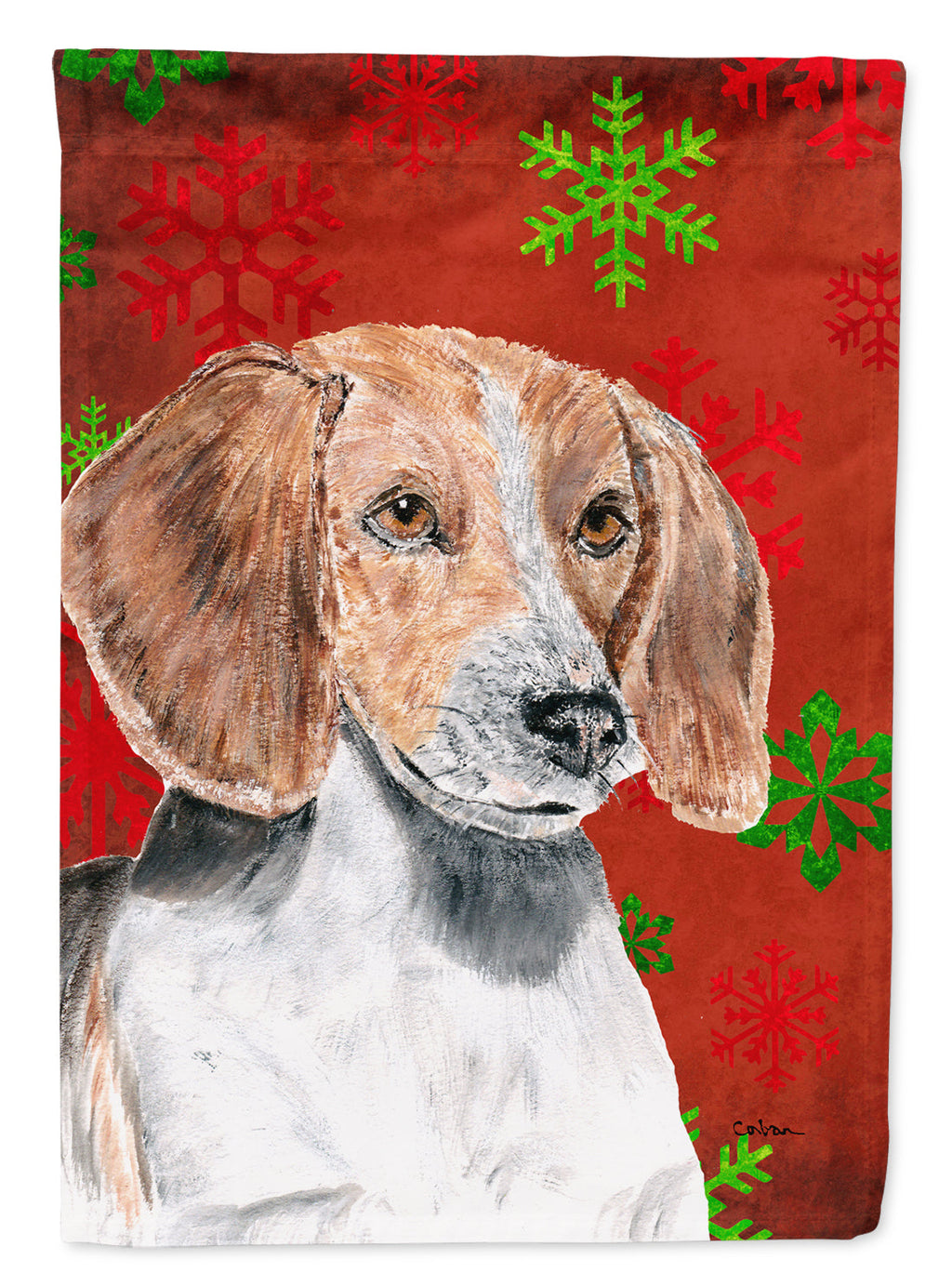 English Foxhound Red Snowflakes Holiday Garden Flag Mailbox Decorative Yard Banner Outside Patio Artwork for Flower Beds, Garden Size, Multicolor