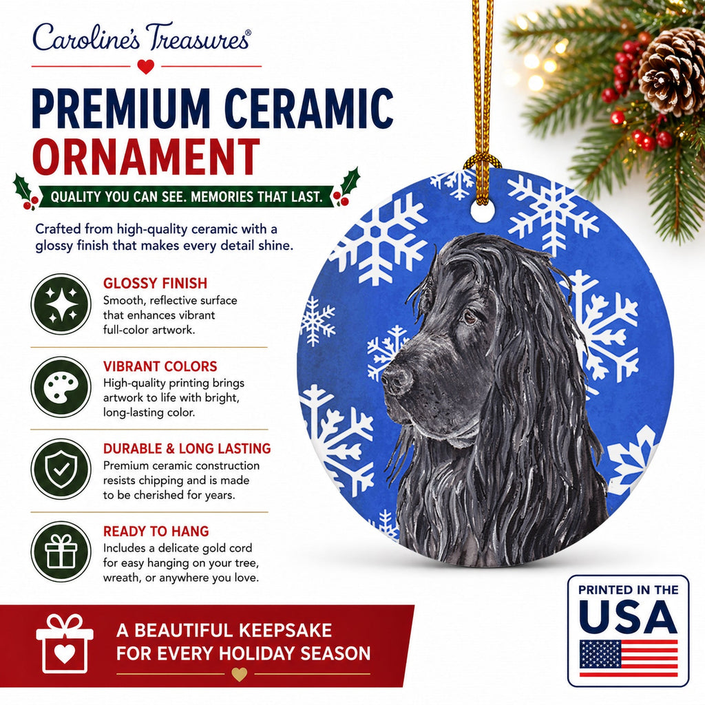 Black Cocker Spaniel Winter Snowflakes Ceramic Ornament Christmas Tree Hanging Decorations for Home Christmas Holiday, Party, Gift, 3 in, Multicolor
