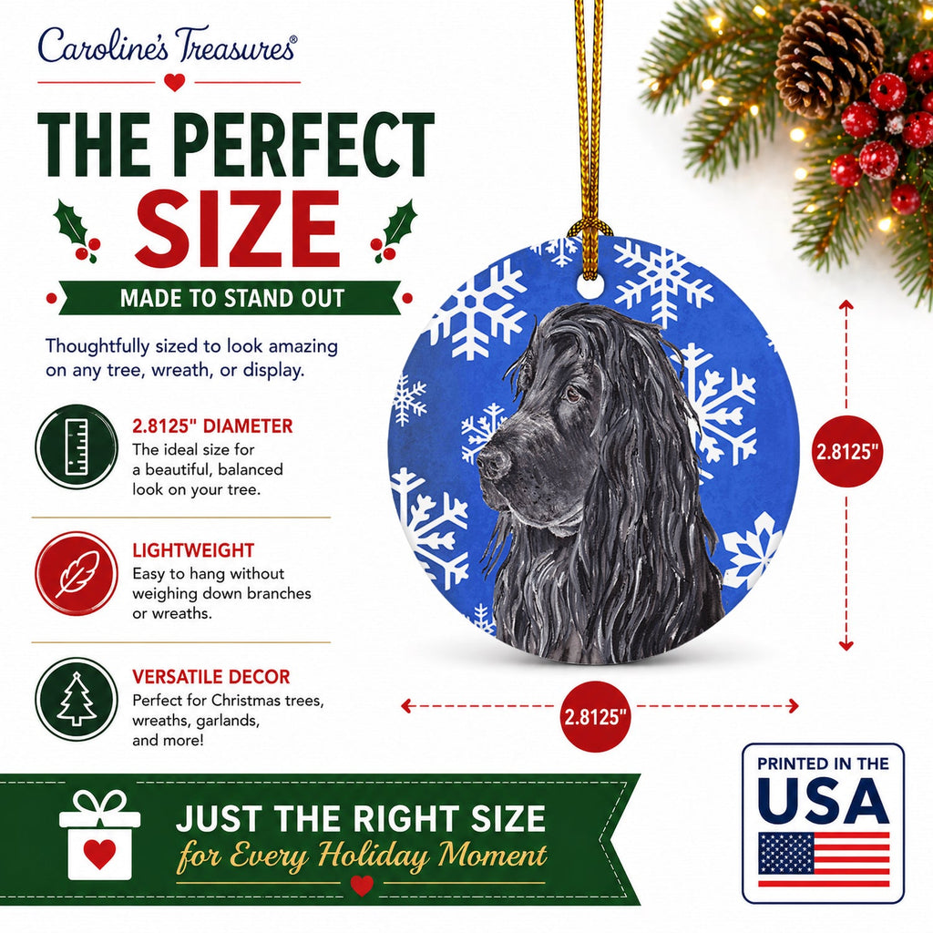 Black Cocker Spaniel Winter Snowflakes Ceramic Ornament Christmas Tree Hanging Decorations for Home Christmas Holiday, Party, Gift, 3 in, Multicolor