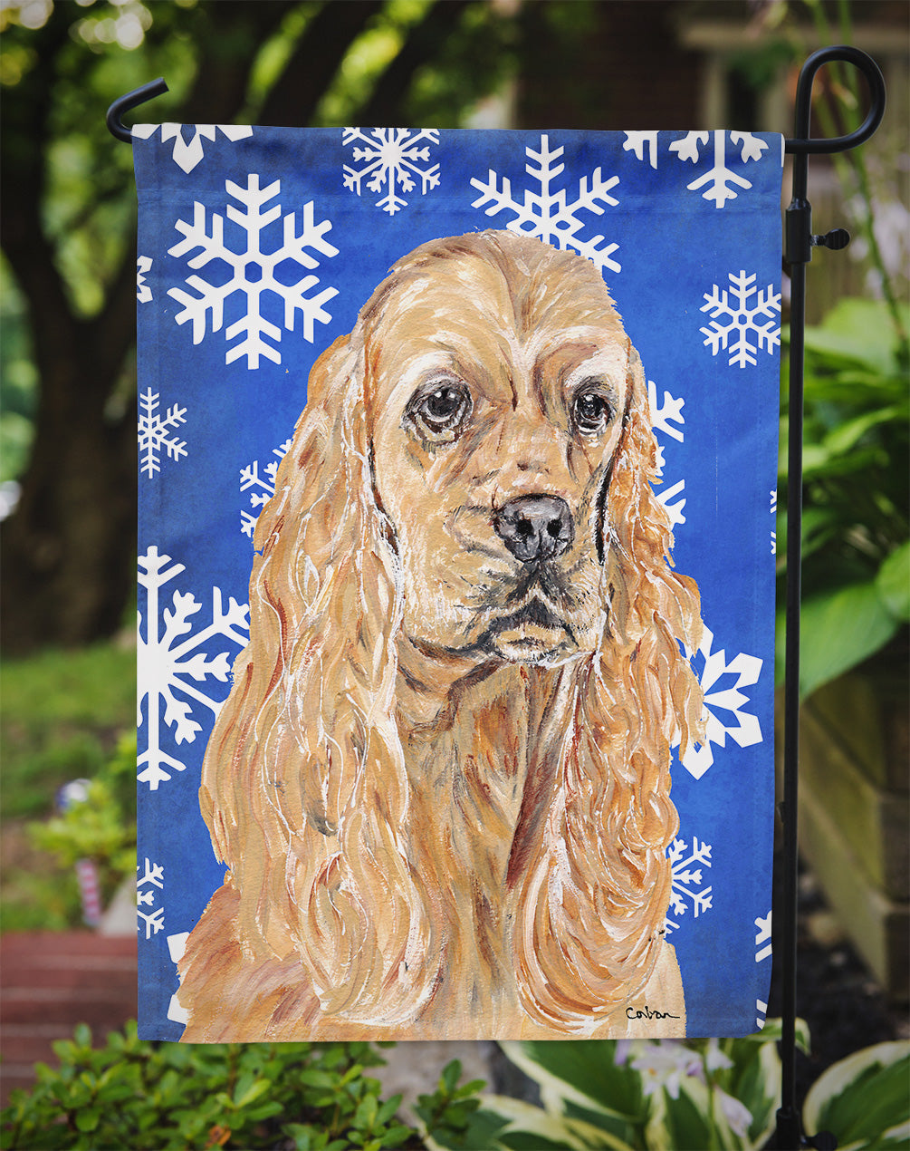 Buff Cocker Spaniel Winter Snowflakes Garden Flag Mailbox Decorative Yard Banner Outside Patio Artwork for Flower Beds, Garden Size, Multicolor
