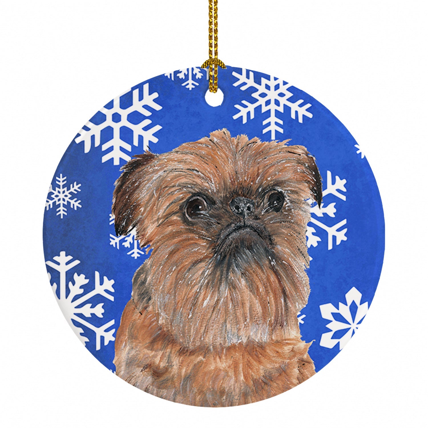 Brussels Griffon Winter Snowflakes Ceramic Ornament Christmas Tree Hanging Decorations for Home Christmas Holiday, Party, Gift, 3 in, Multicolor