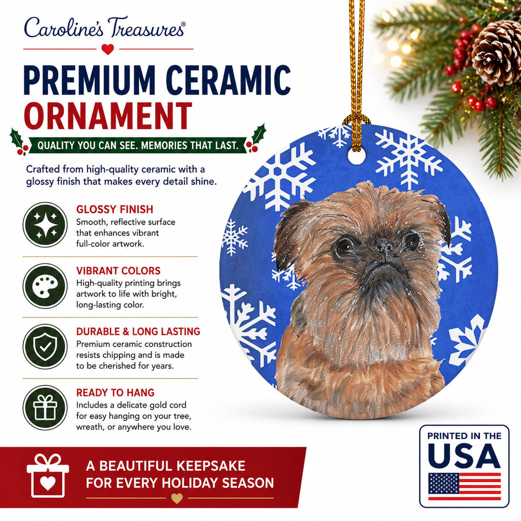 Brussels Griffon Winter Snowflakes Ceramic Ornament Christmas Tree Hanging Decorations for Home Christmas Holiday, Party, Gift, 3 in, Multicolor