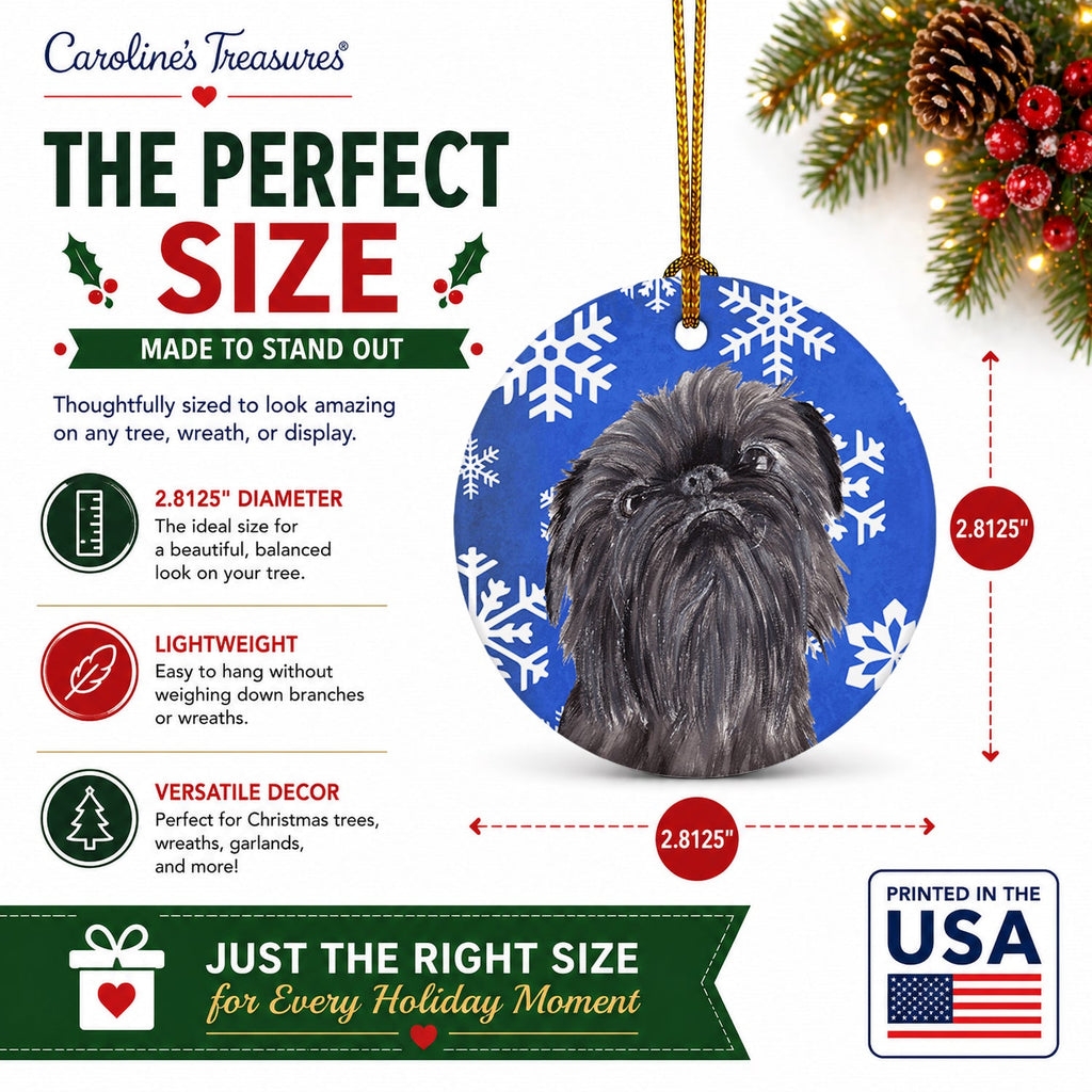 Brussels Griffon Winter Snowflakes Ceramic Ornament Christmas Tree Hanging Decorations for Home Christmas Holiday, Party, Gift, 3 in, Multicolor