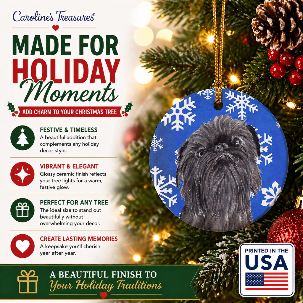 Brussels Griffon Winter Snowflakes Ceramic Ornament Christmas Tree Hanging Decorations for Home Christmas Holiday, Party, Gift, 3 in, Multicolor