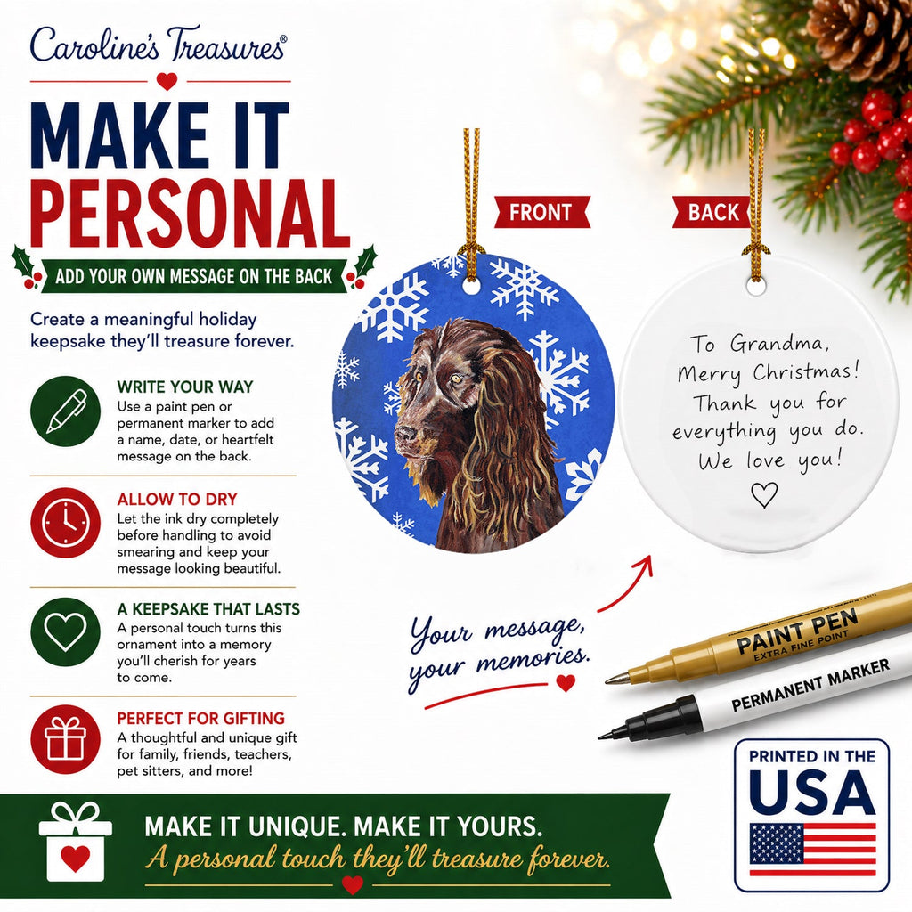 Boykin Spaniel Winter Snowflakes Ceramic Ornament Christmas Tree Hanging Decorations for Home Christmas Holiday, Party, Gift, 3 in, Multicolor