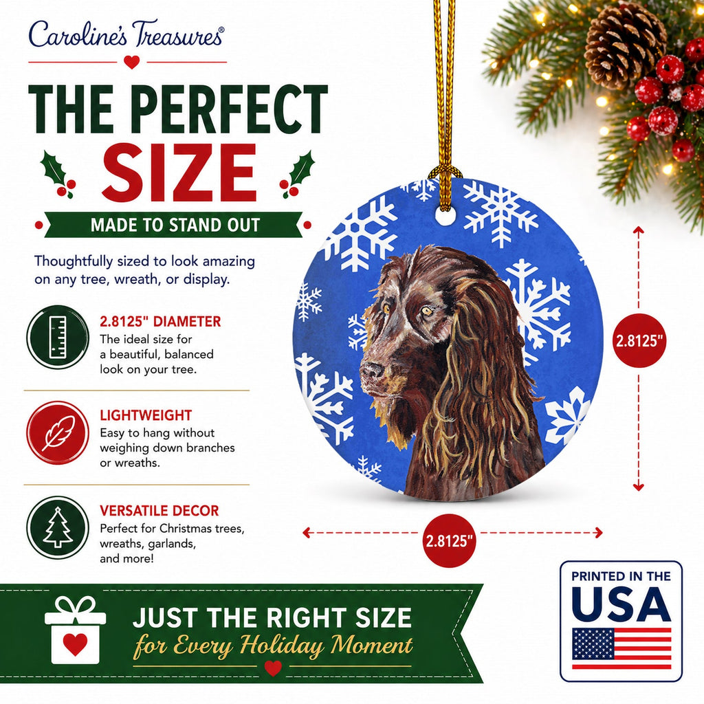 Boykin Spaniel Winter Snowflakes Ceramic Ornament Christmas Tree Hanging Decorations for Home Christmas Holiday, Party, Gift, 3 in, Multicolor