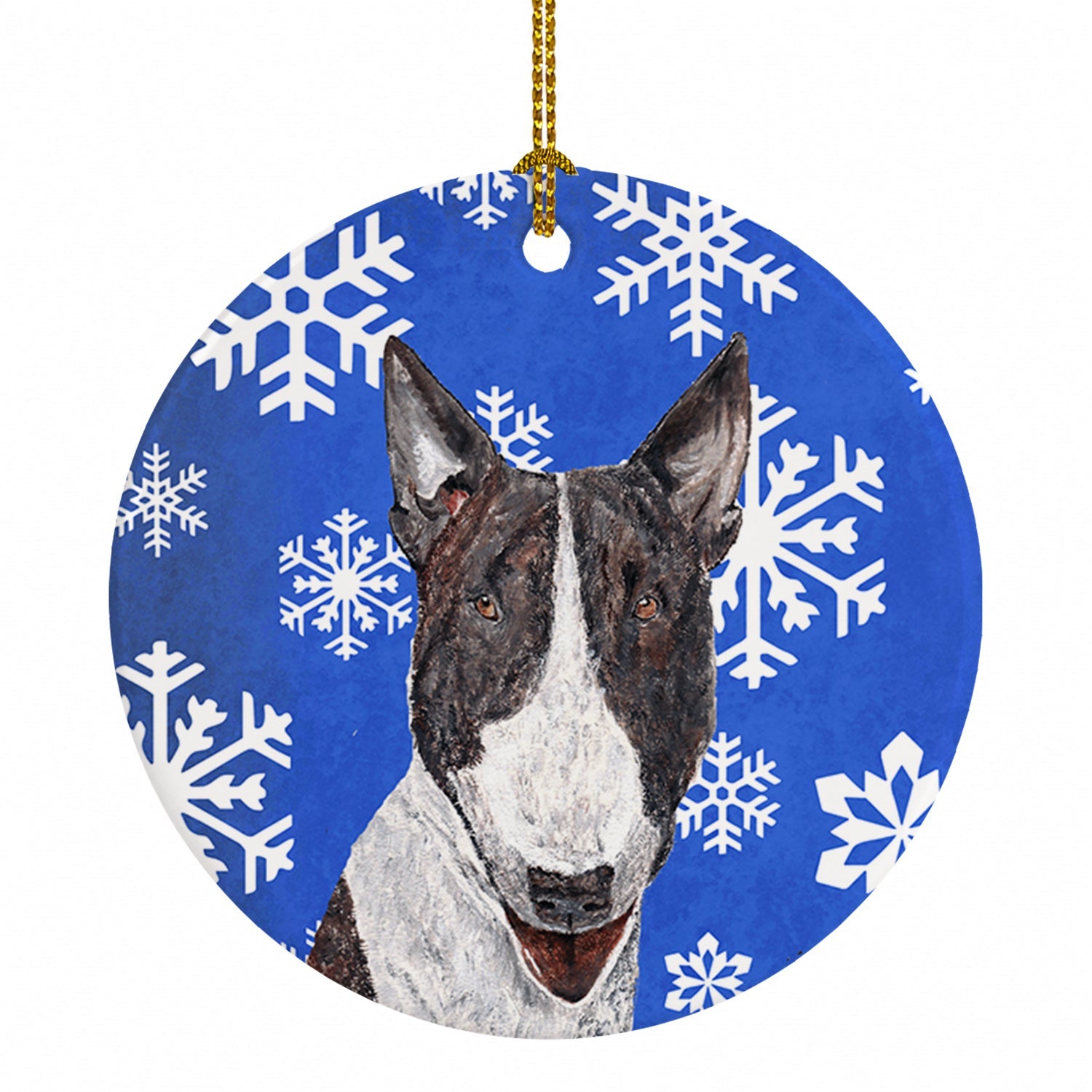 Bull Terrier Winter Snowflakes Ceramic Ornament Christmas Tree Hanging Decorations for Home Christmas Holiday, Party, Gift, 3 in, Multicolor