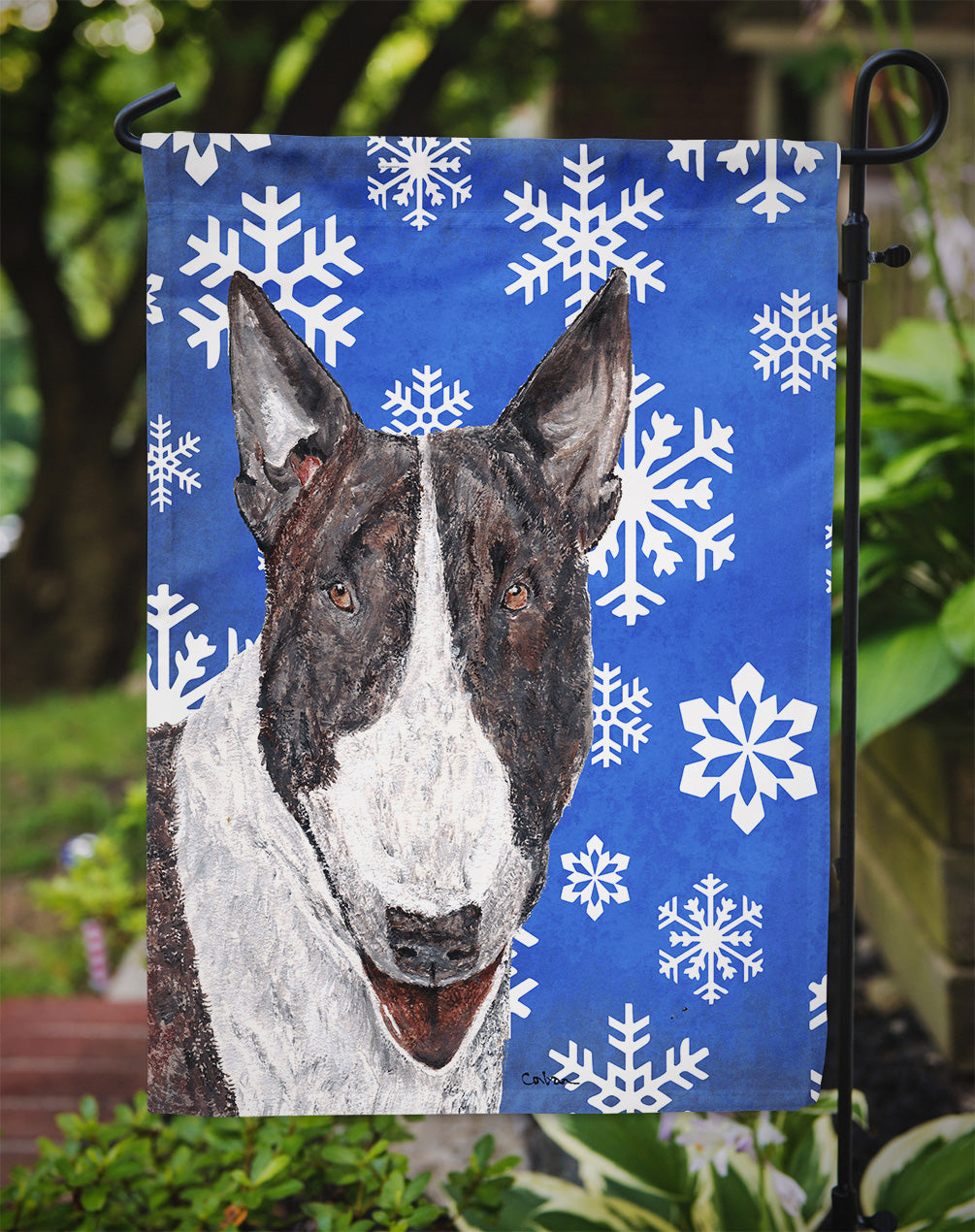 Bull Terrier Winter Snowflakes Garden Flag Mailbox Decorative Yard Banner Outside Patio Artwork for Flower Beds, Garden Size, Multicolor