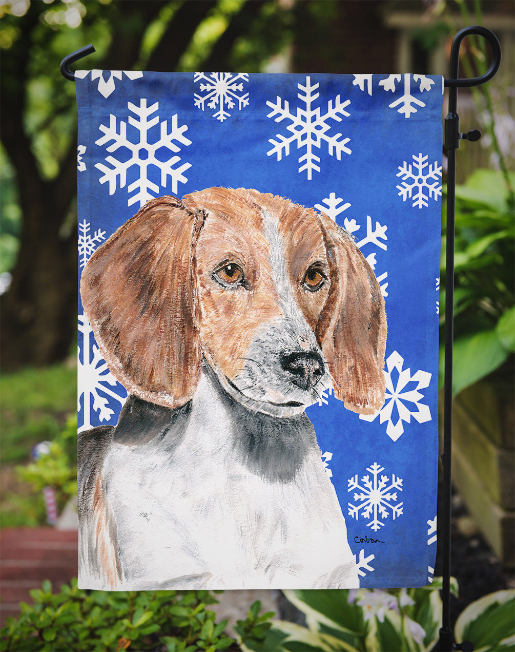English Foxhound Winter Snowflakes Garden Flag Mailbox Decorative Yard Banner Outside Patio Artwork for Flower Beds, Garden Size, Multicolor