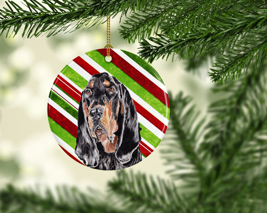Black and Tan Coonhound Candy Cane Christmas Ceramic Ornament Christmas Tree Hanging Decorations for Home Christmas Holiday, Party, Gift, 3 in, Multicolor